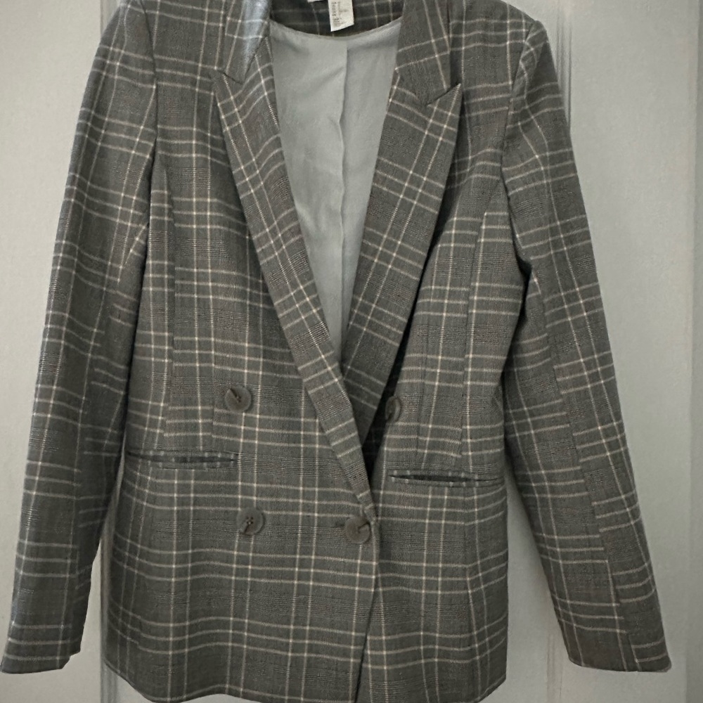 H&M plaid grey blazer